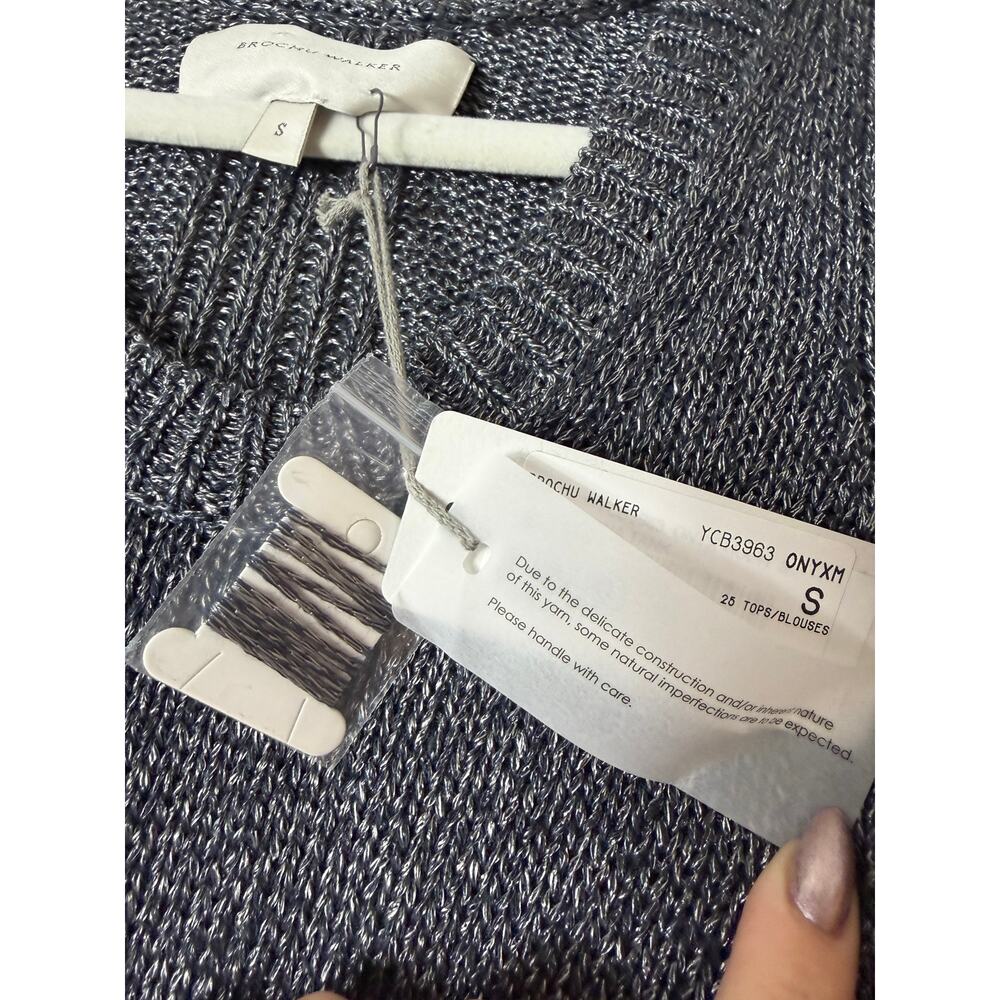 NWT BROCHU WALKER SWEATER ONA TANK TOP VEST ONYX GRAY GREY LINEN KNIT METALLIC - Picture 7 of 10
